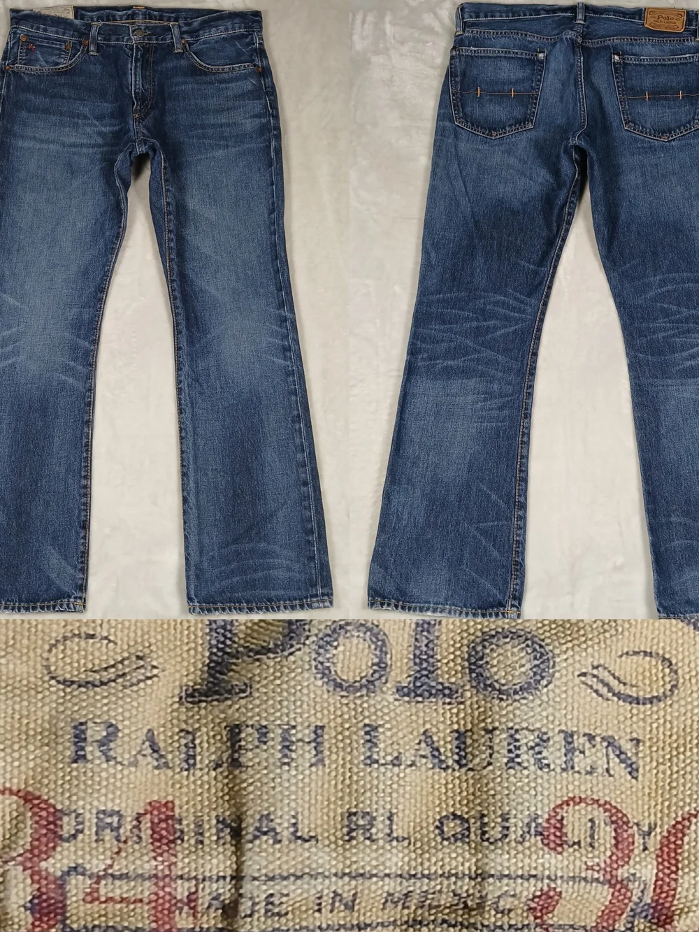 Polo Ralph Lauren Bootcut Jeans 34x30 Men's Whiskering Honeycomb Fading